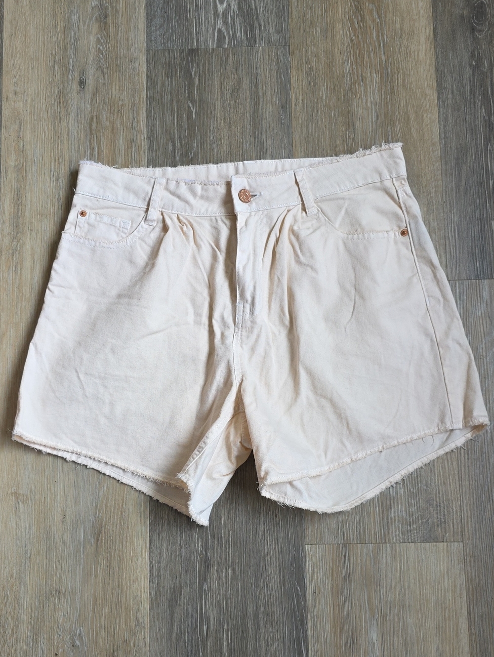 BDG Cream High-Rise Frayed Hem Jean Shorts
